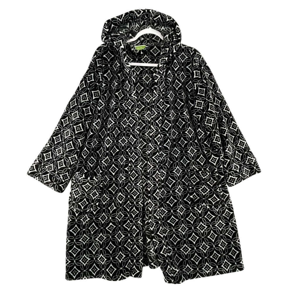 Vera Bradley‎ Concerto Fleece Robe Hooded Geometric Black Womens Small Medium